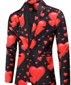 Valentines Day Hearts Printed Black Blazer