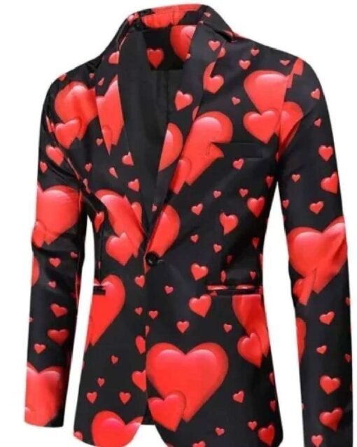 Valentines Day Hearts Printed Black Blazer