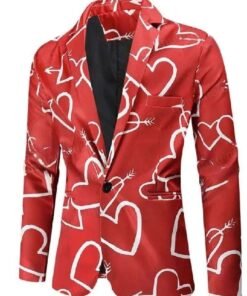 Valentines Day Hearts Printed Red Blazer