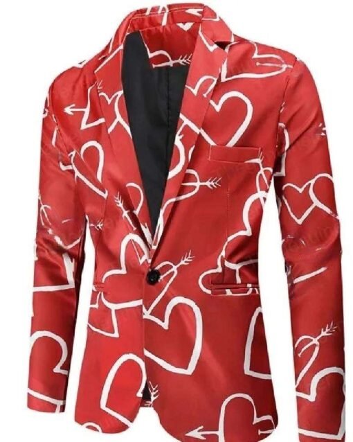 Valentines Day Hearts Printed Red Blazer