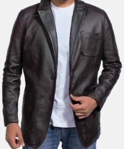 Wine Black Leather Blazer