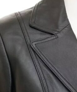 Womens Two Button Black Premium Leather Blazer