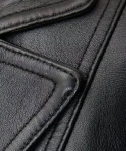 Womens Two Button Black Premium Leather Blazer