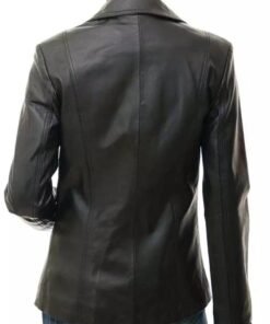 Womens Two Button Black Premium Leather Blazer