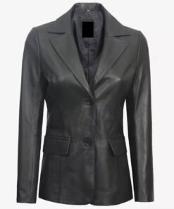 Womens Two Button Black Leather Blazer