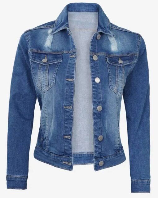 Womens Mid Blue Trucker Style Denim Jacket