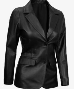 Shannon Women’s Two Button Black Leather Blazer