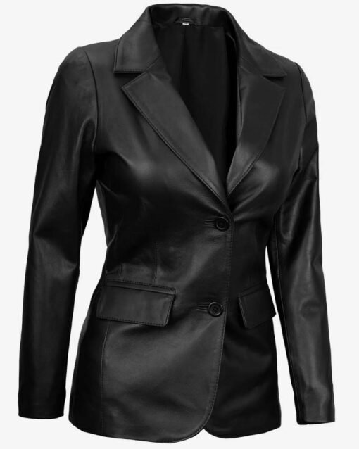 Shannon Women’s Two Button Black Leather Blazer