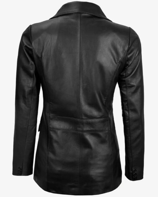 Shannon Women’s Two Button Black Leather Blazer