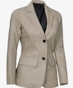 Womens Two Button Beige Leather Blazer