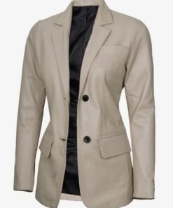 Womens Two Button Beige Leather Blazer