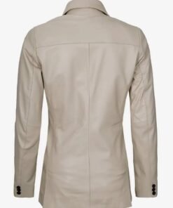 Womens Two Button Beige Leather Blazer