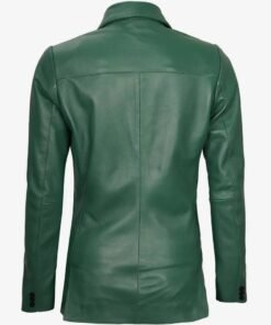 Womens Two Button Green Leather Blazer
