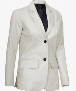 Womens Two Button Off White Leather Blazer