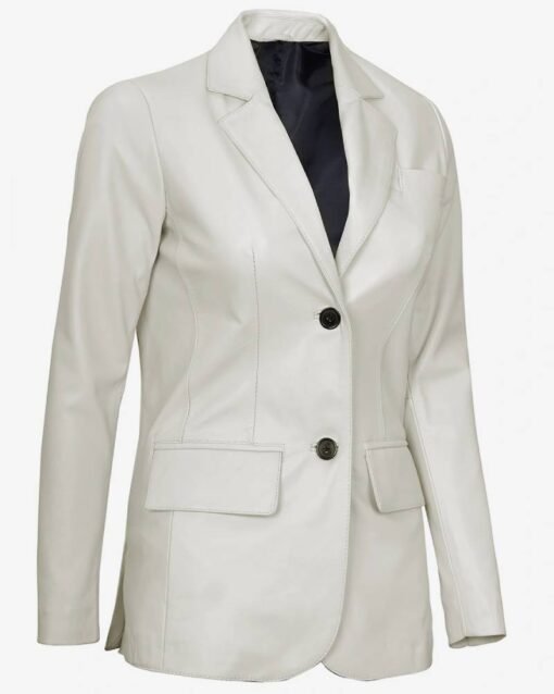 Womens Two Button Off White Leather Blazer