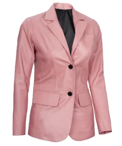 Womens Two Button Pink Leather Blazer