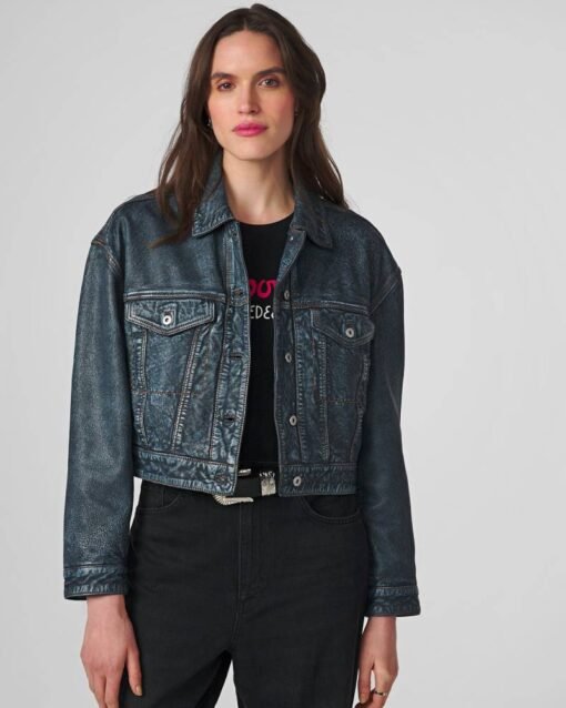 Sloane Cropped Denim Leather Jacket