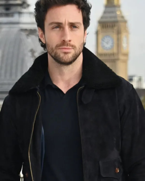 Aaron Taylor johnson Kraven The Hunter Black Suede Leather Jacket