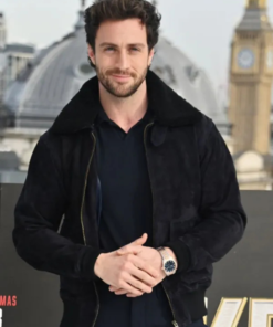 Aaron Taylor johnson Kraven The Hunter Black Suede Leather Jacket