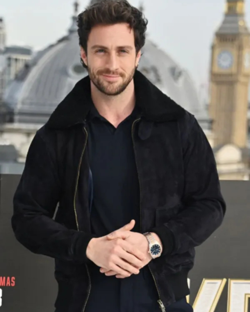 Aaron Taylor johnson Kraven The Hunter Black Suede Leather Jacket