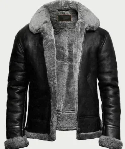 B3 Bomber Black Fur Pilot Leather Jacket