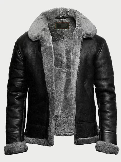 B3 Bomber Black Fur Pilot Leather Jacket