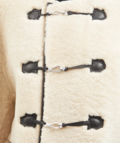 Clasp Front Leather Trim Shearling Jacket