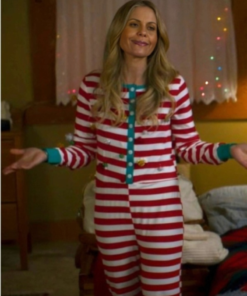 A Christmas Less Traveled Candace Cameron Striped Jumpsuit