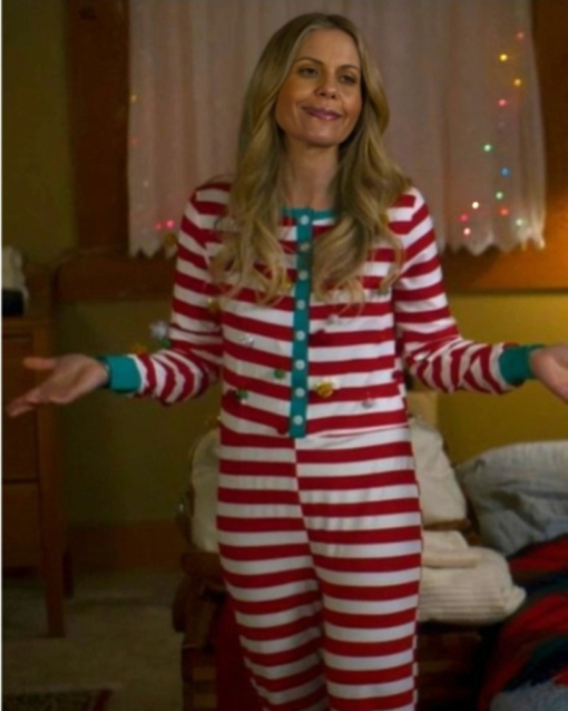 A Christmas Less Traveled Candace Cameron Striped Jumpsuit