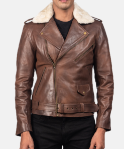 Furton Brown Leather Biker Jacket