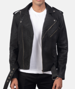 Furton Disressed Black Leather Biker Jacket