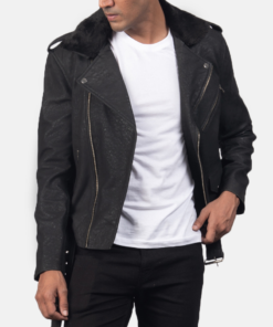 Furton Disressed Black Leather Biker Jacket