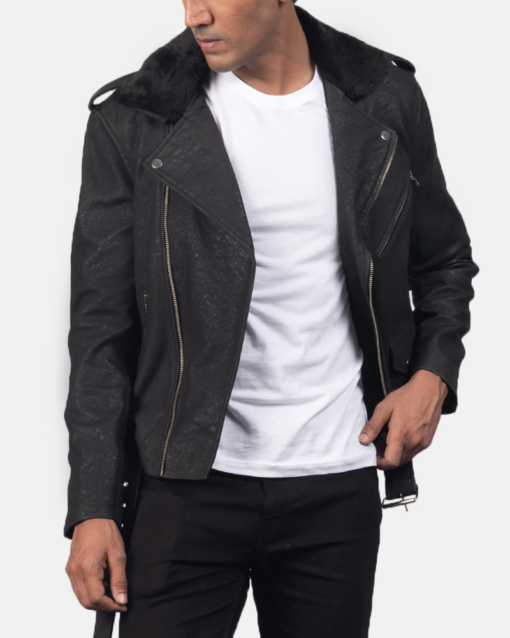 Furton Disressed Black Leather Biker Jacket