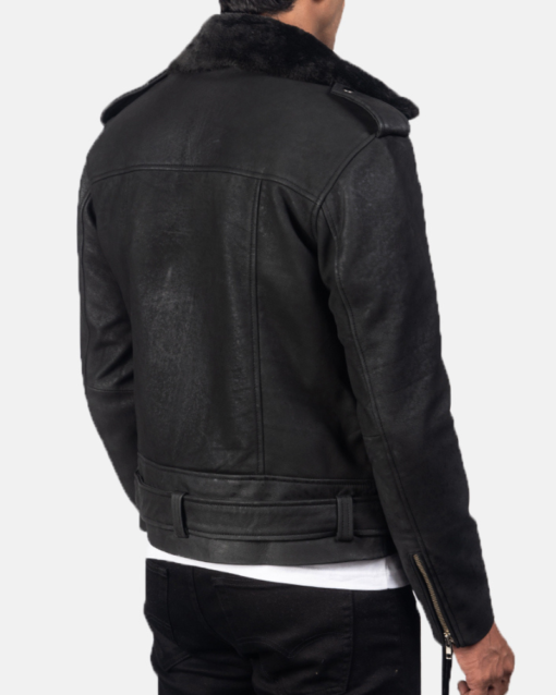 Furton Disressed Black Leather Biker Jacket