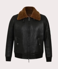 Mens Black Bomber Aviator Shearling Jacket