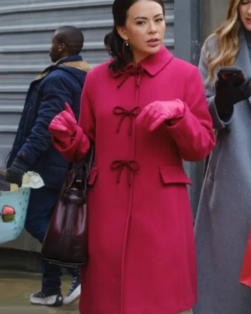 Janel Parrish Sugarplummed 2024 Pink Wool Coat