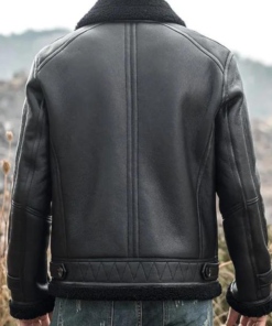 Men Black Button Unique Shearling Jacket