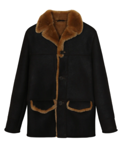 Men Black Wool Shearling Jacket