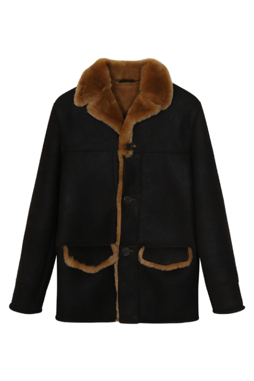 Men Black Wool Shearling Jacket