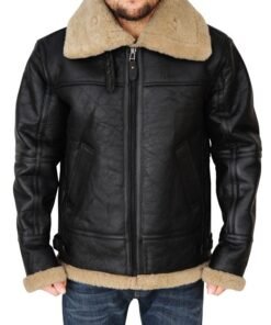 Men’s Black Bomber Shearling Aviator Leather Jacket