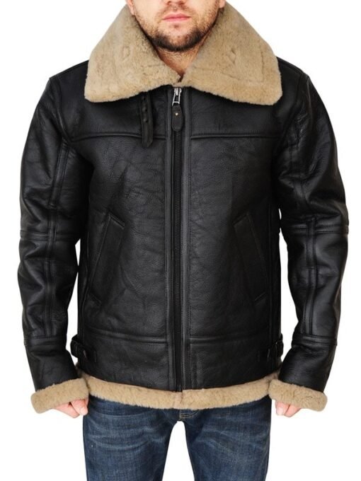 Men’s Black Bomber Shearling Aviator Leather Jacket