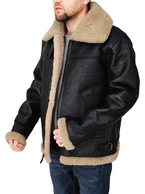 Men’s Black Bomber Shearling Aviator Leather Jacket