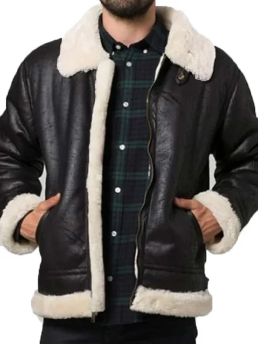 Mens Bomber Aviator Shearling Jacket