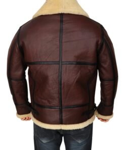 Mens Shearling Brown Bomber Leather Jacket