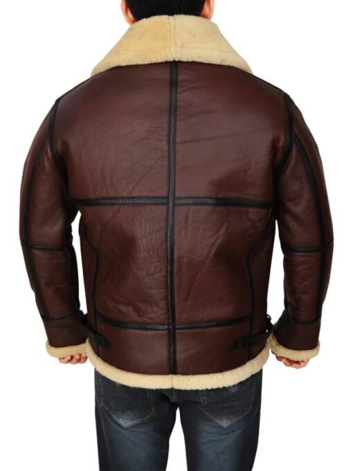 Mens Shearling Brown Bomber Leather Jacket