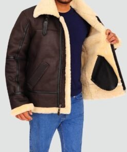 Mens Bomber Leather Aviator Shearling Jacket