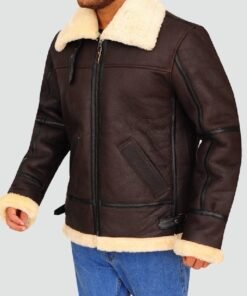 Mens Bomber Leather Aviator Shearling Jacket