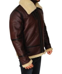 Mens Shearling Brown Bomber Leather Jacket