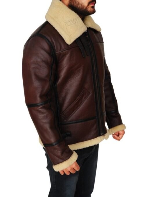 Mens Shearling Brown Bomber Leather Jacket