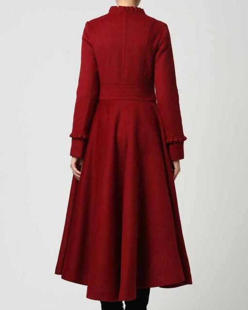 Women’s Long Wool Coat with Ruffle